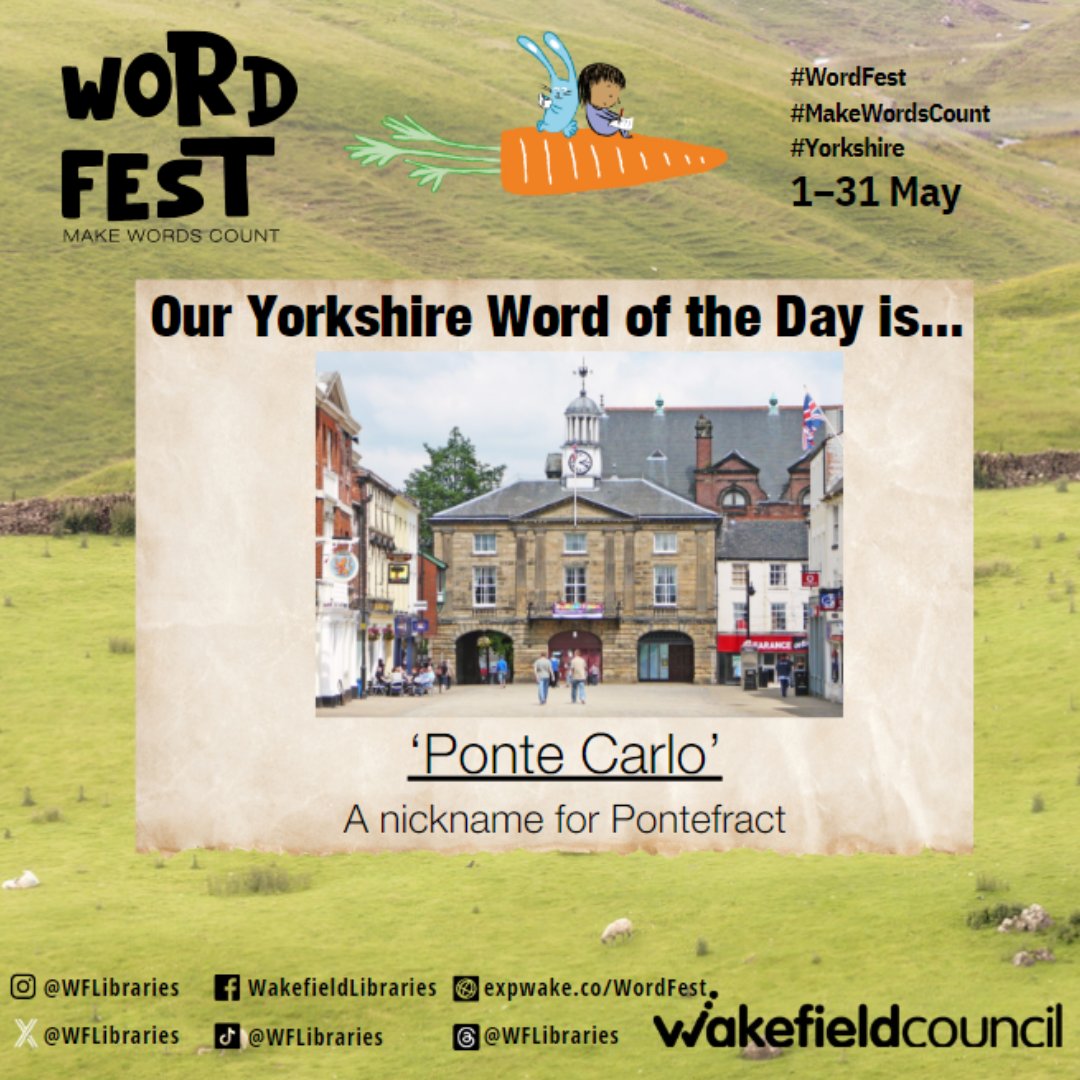 Word of the Day- Ponte Carlo
#makewordscount #wordfest #libraries #wakefield #festival #Yorkshire #YorkshireWords #pontefract