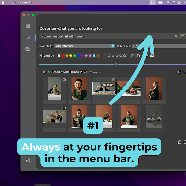 CymeLabs's tweet photo. 🔥 Introducing Peakto Search for Capture One Pro. Main advantages: 💪 Always at your fingertips in the menu bar. 🤘 Cross-catalog search and instant results. 🙌 Video player indicating the searched video passages.

Try it now: 7-day free trial! https://t.co/17UuI7Zdfr https://t.co/p1GNpyVTLU