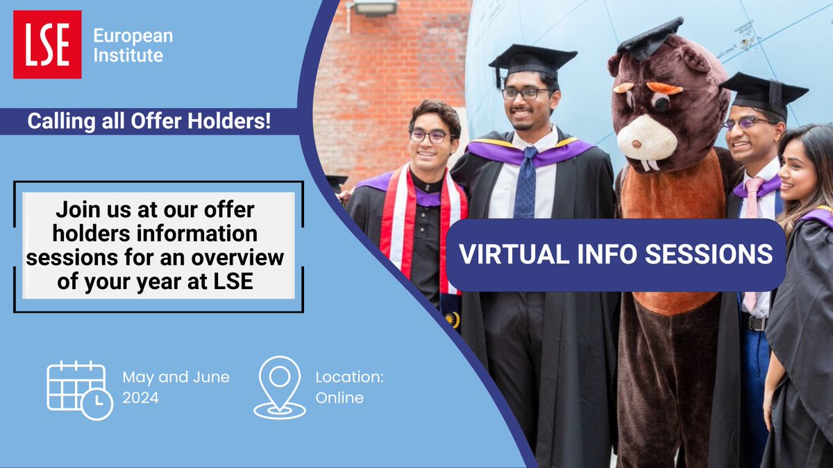 Join us online this May for our info sessions about graduate study at the LSE European Institute! 🎓 Open to both offer holders and prospective students! Join to find out more and ask any questions you may have about your studies with us. ➡️ SIGN UP: lse.ac.uk/european-insti…