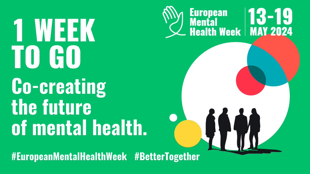 🌟 Only ONE WEEK to go until #EuropeanMentalHealthWeek! 🤝 This year, we're embracing the power of co-creation because we're #BetterTogether 📅 Mark your calendars and stay tuned for a week filled with insight, inspiration, and community! 🌐 bit.ly/EMHW2024