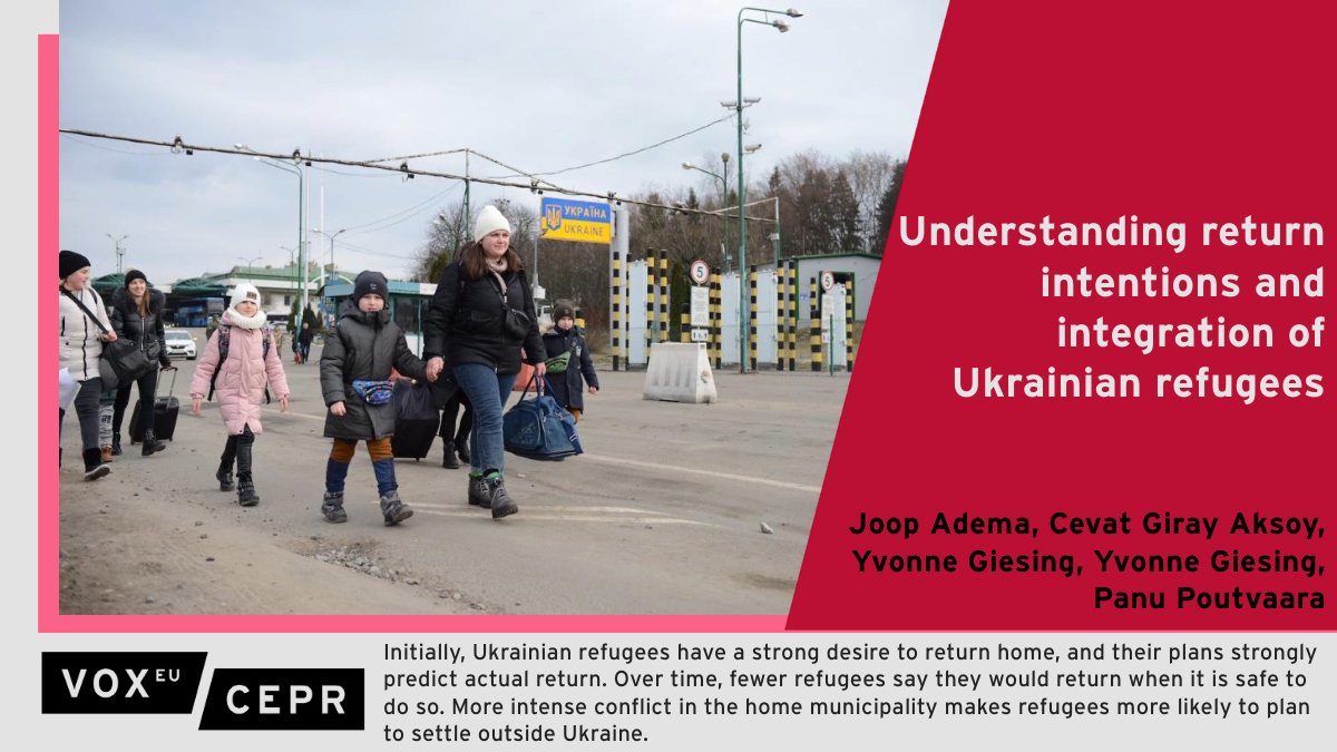 This column uses survey data to examine when and why #Ukrainian #refugees make plans to return. @Jopieboy @LMU_Muenchen @ifo_Institut, @cevatgirayaksoy @EBRD @Kingspol_econ, Y Giesing @LMU_Muenchen @ifo_Institut, P Poutvaara @LMU_Muenchen @ifo_Institut ow.ly/UXbC50Rx35x