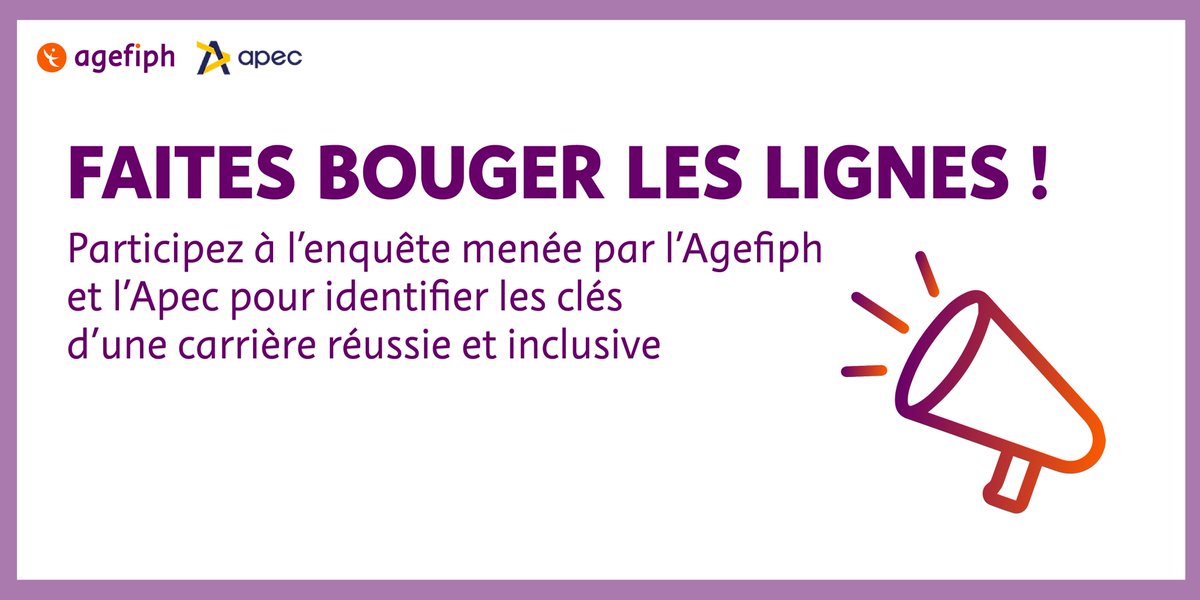 Vous êtes cadre et en situation de handicap ? Votre parcours nous intéresse ! L’Agefiph et @Apecfr , mènent une étude pour identifier les raisons du recours ou non à la RQTH dans votre carrière. ✍️ Inscrivez-vous ici : e.conceptatester.fr/index.php/9218… #Emploi #RQTH