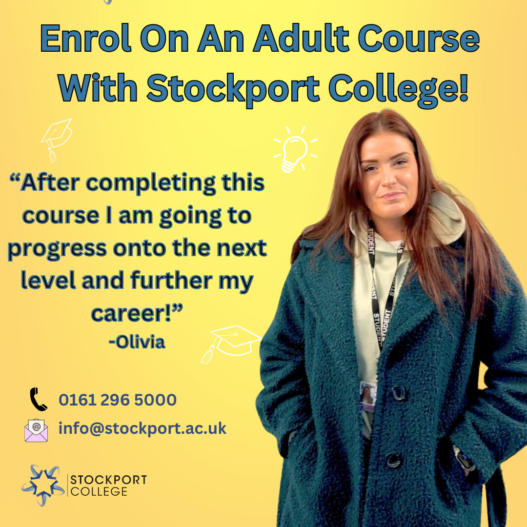 Stockport College offers a wide range of courses for adult learners. Come and develop your skills with us to accelerate your career or find a new hobby! #stockport #adultlearning #adultcourse