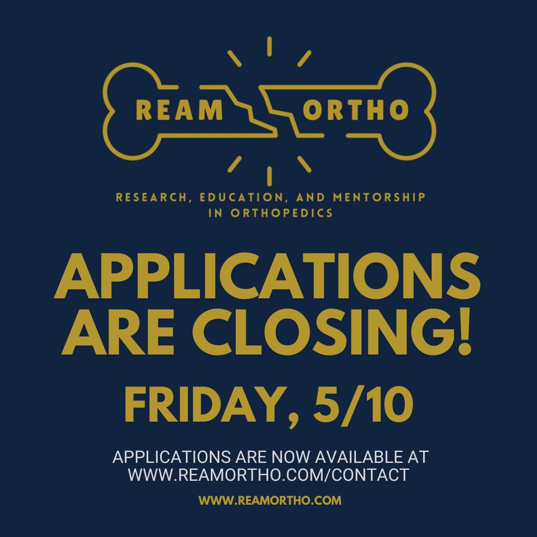 🦴APPLICATIONS ARE CLOSING!

Update your CV and apply here by Friday, May 10: docs.google.com/forms/d/e/1FAI…

#orthotwitter #medtwitter #orthopedicsurgery #research #reamortho