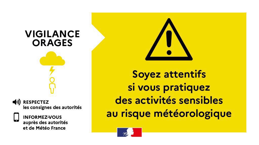 ⚠️@meteofrance place l’#Eure en vigilance jaune 🟡 orages ⚡️à partir de 16h aujourd’hui, lundi 6 mai. Des orages ponctuellement forts sont attendus. ✅ Soyez prudents. ℹ️ Restez informés sur : vigilance.meteofrance.fr/fr/eure
