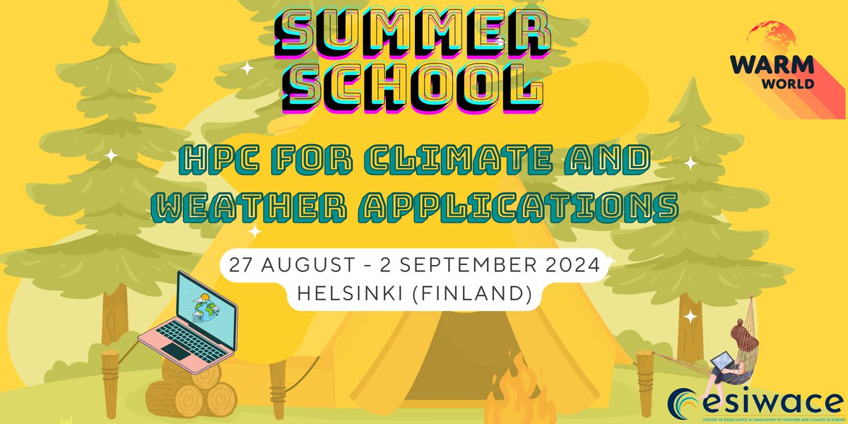 🗞️𝘕𝐸𝘞𝑆!

1st #ESiWACE3-#WarmWorld Summer School: HPC for Climate and Weather Applications💻

📆27 Aug-2 Sep
📍Helsinki

💠Modeling weather/climate in HPC & AI
💠ESM data manag., eval. & vis.
💠MPI, OpenMP, hybrid & GPU program
💠Novel concepts

➡️Info: bit.ly/3QzYNzz