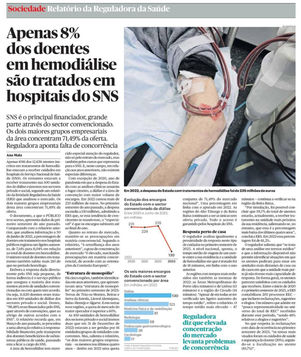 Apenas 8% dos doentes em hemodiálise são tratados em hospitais do SNS. O SNS é o principal financiador de tratamentos de hemodiálise, grande parte através de prestadores convencionados. publico.pt/2024/05/06/soc…