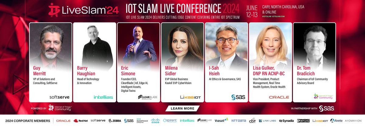 The #IoTCommunity is thrilled to showcase our fantastic headline speakers for the #IoTSlam Live 2024, June 12-13, live from @SASsoftware HQ in Cary NC, & Linkedin Live. Hear from @Oracle, @ClearBlade, @intellias, @KaaIoT & @SoftServeInc. iotslam.com/iot-slam-live-… #GenAIoT #IoT