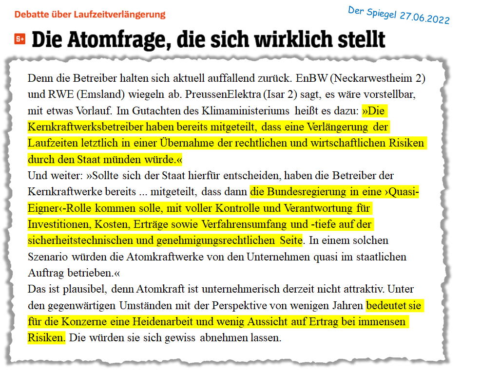 Erinnert Ihr Euch? Völlig zurecht verschwand dieses unverschämte 'Angebot' der #AKW-Betreiber sehr schnell aus der öffentl Debatte. Investitionen Kosten Heidenarbeit immense Risiken geringe Ertrags-Aussicht sicherheitstech/genehmigungsrechtl Verfahren sollten WIR übernehmen. 1/