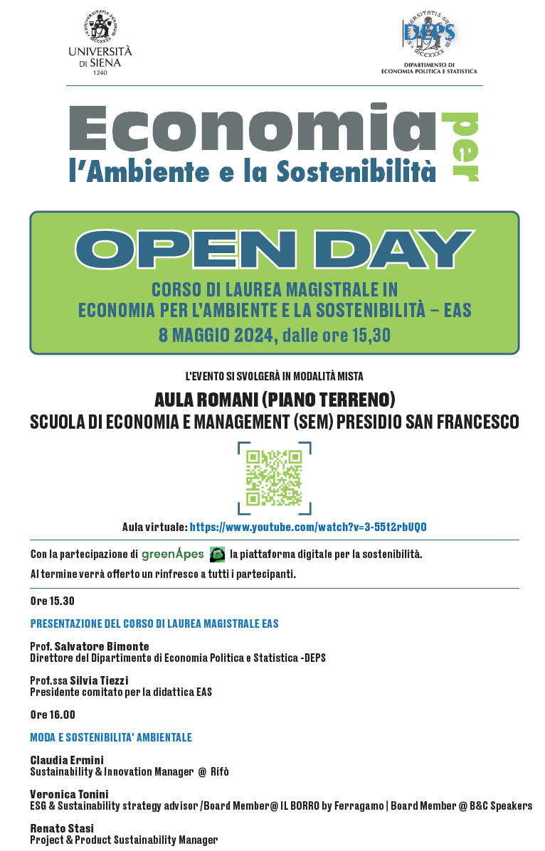 OPEN DAY Corso di Laurea Magistrale in Economia per l'Ambiente e la Sostenibilità deps.unisi.it/it/eventi/open…