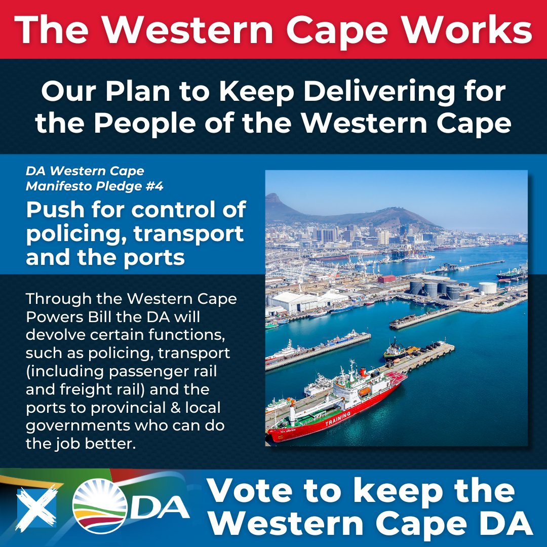 ⛴ | The DA is pushing to have the Western Cape Powers Bill passed to empower the DA-run Western Cape Government to fix what the ANC has broken.

Read more here: wc.da.org.za/campaigns/the-…

🗳 #WesternCapeWorks #VoteDA
