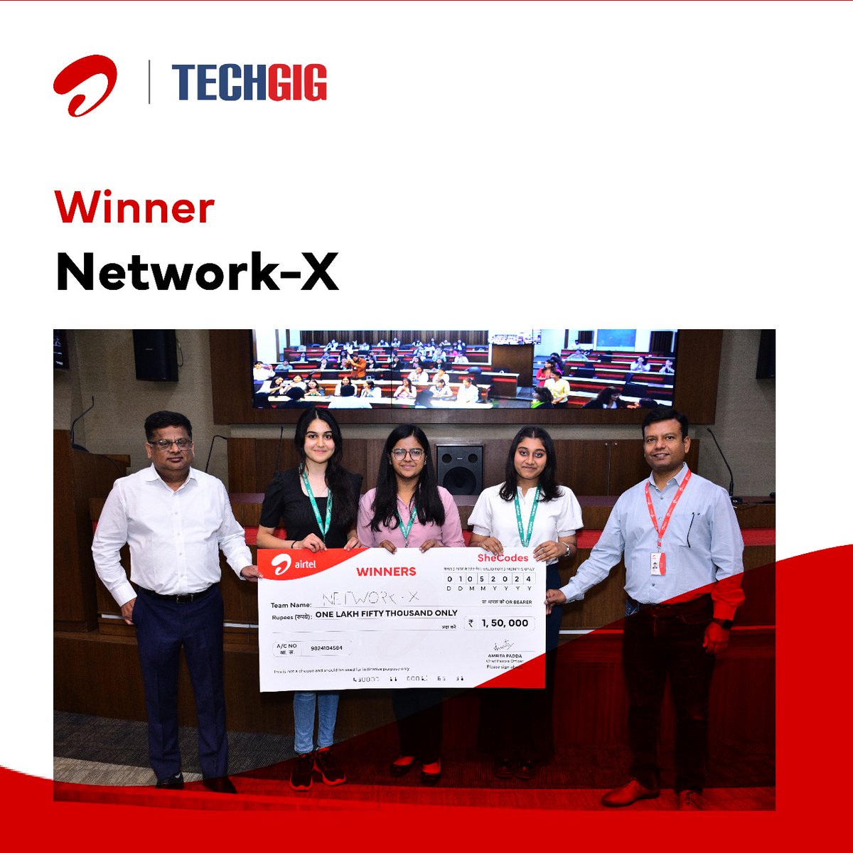 We’re ecstatic to announce @airtelindia SheCodes Hackathon winners! 🏆 Congrats Network-X, CodeCrew, and Dark Mode Girls Teams.   

Huge shoutout to all participants & let's innovate and inspire until we meet again next year!  

#SheCodes #BeLimitless #TechInnovation