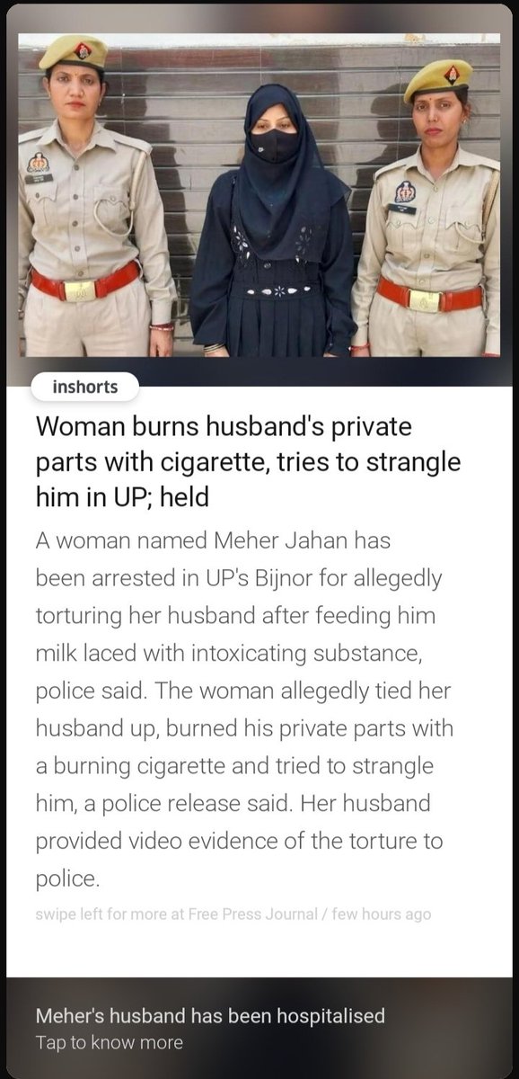 Is she an empowered woman who nearly killed her husband and burnt his private parts with cigarette ?
Why no widespread outrage from the media ?
Where are the TV debates when the victim is male or children and perpetrator a #Sashakt empowered woman ?
#Misandry is deep rooted!!