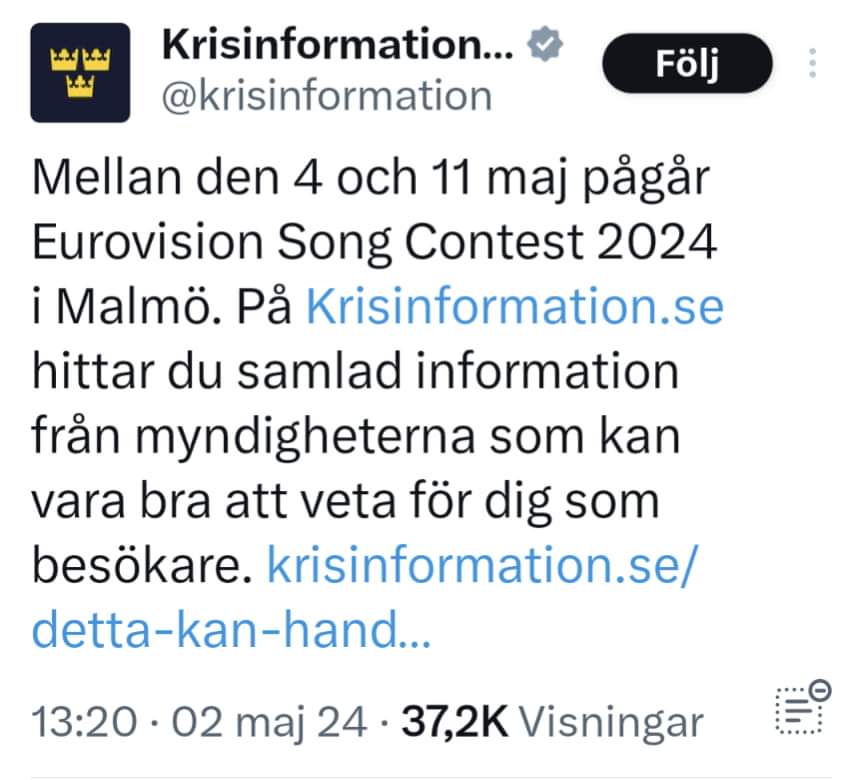 Hur djupt har inte Sverige sjunkit! Att det behövs krisinformation ifrån myndigheten p g a en muskmikfestival

#svpol #svpolitik #migpolotik