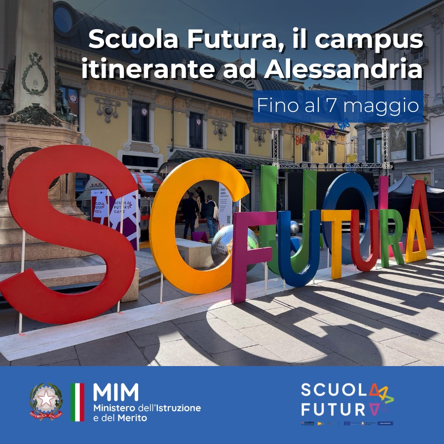 Ad Alessandria la tre giorni di “Scuola Futura”, il campus itinerante del #MIM sugli investimenti del #PNRR per la didattica innovativa. Il 7 maggio il Ministro @G_Valditara parteciperà alla giornata conclusiva della manifestazione. ▶ miur.gov.it/web/guest/-/sc…