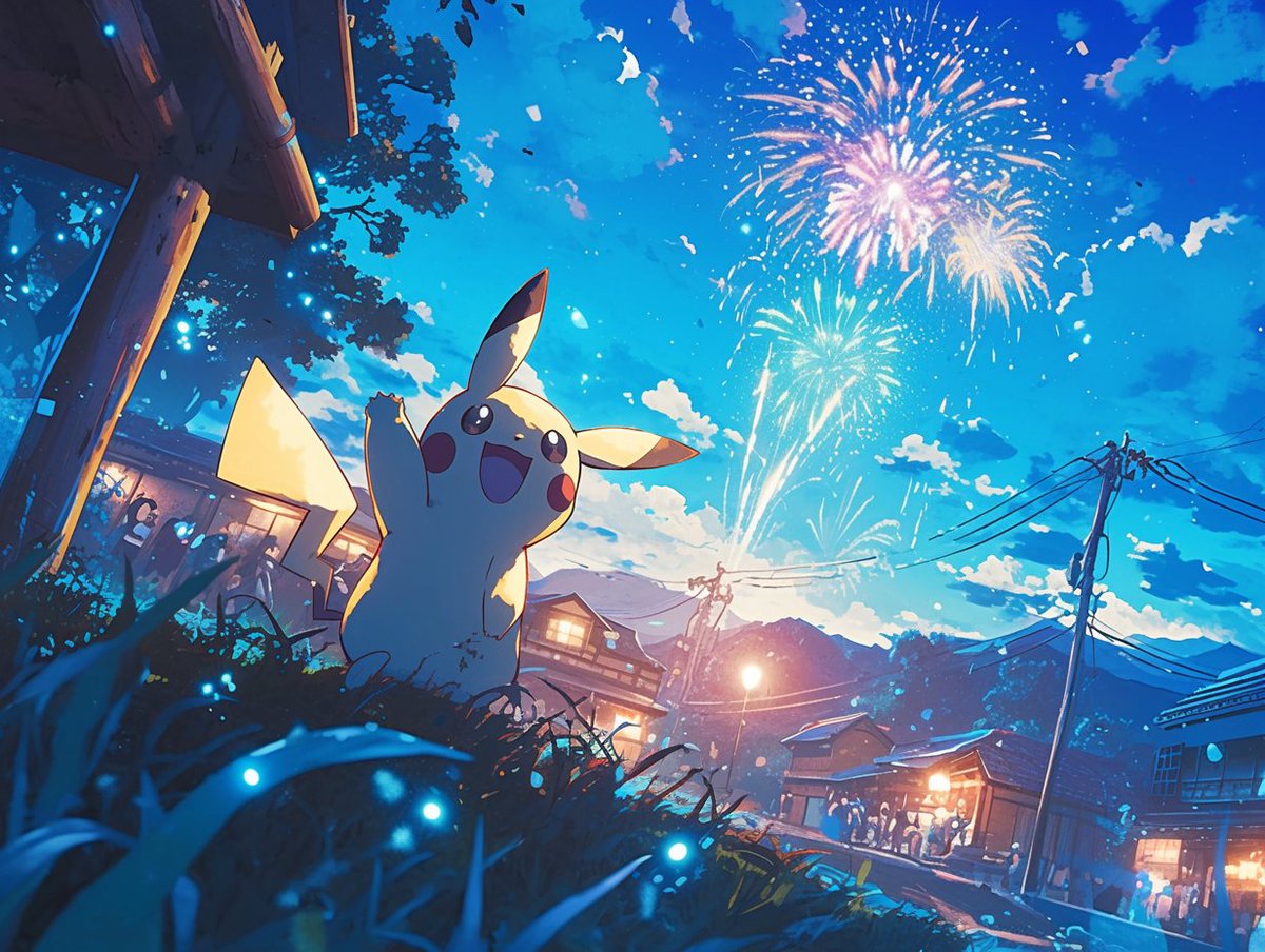 Fireworks and Pikachu