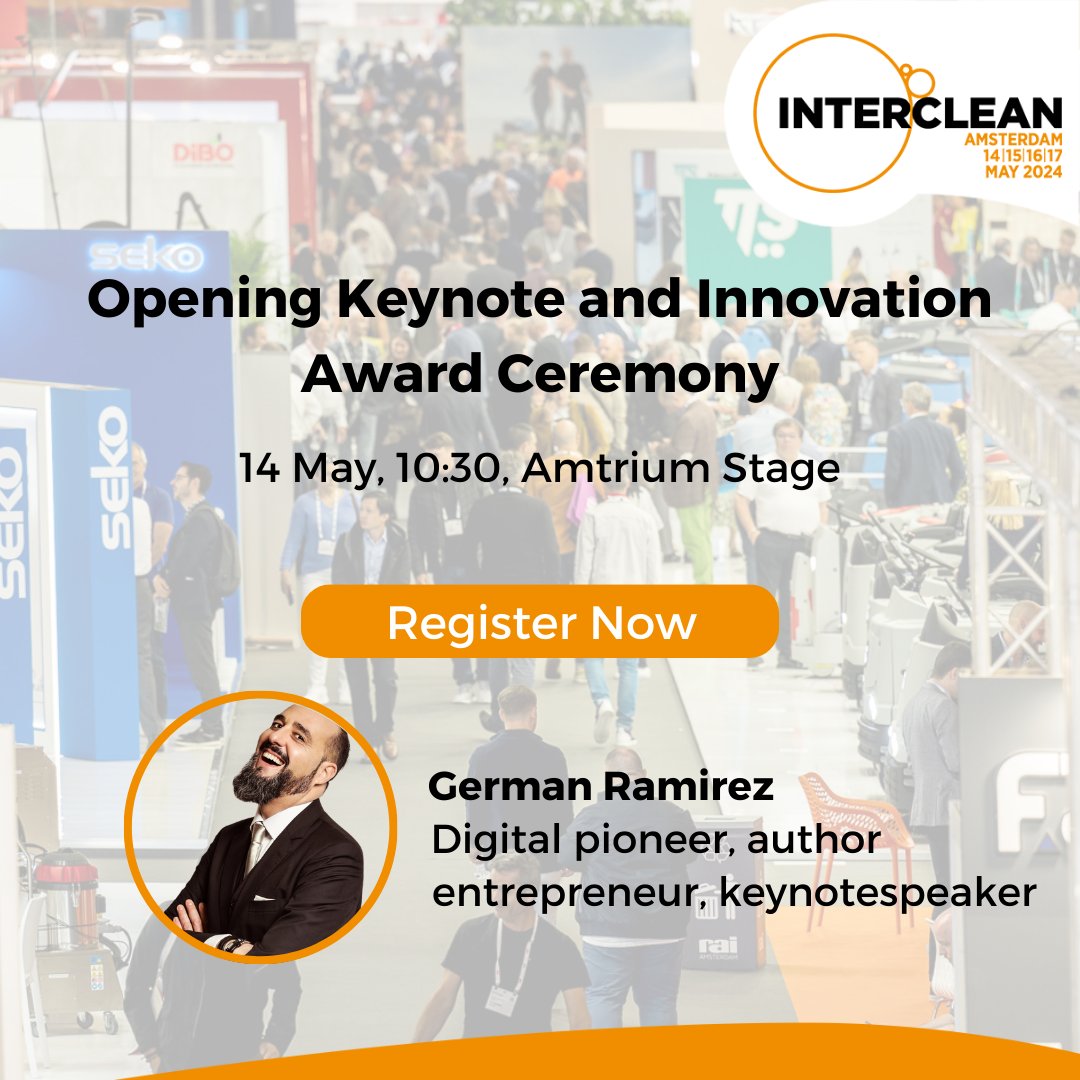 🚀 I am super pleased to have the honor to kick off this year’s Interclean Amsterdam.

I will be taking about transformation in the cleaning industry &amp; the need to face the reality of change, understand its root cause, and embrace the mindset that will catalyze the success. 🧵⬇️