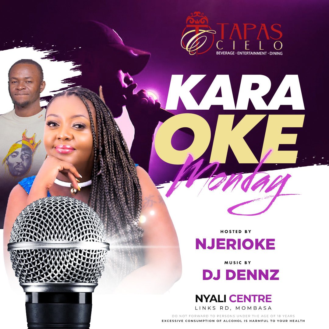 Come sing for FUN, embrace the spirit of Karaoke, each & every Monday right here at Tapas Cielo with Njeri & DJ Dennz Reservations: 0739 888 888 #Karaoke #Monday #TapasCielo