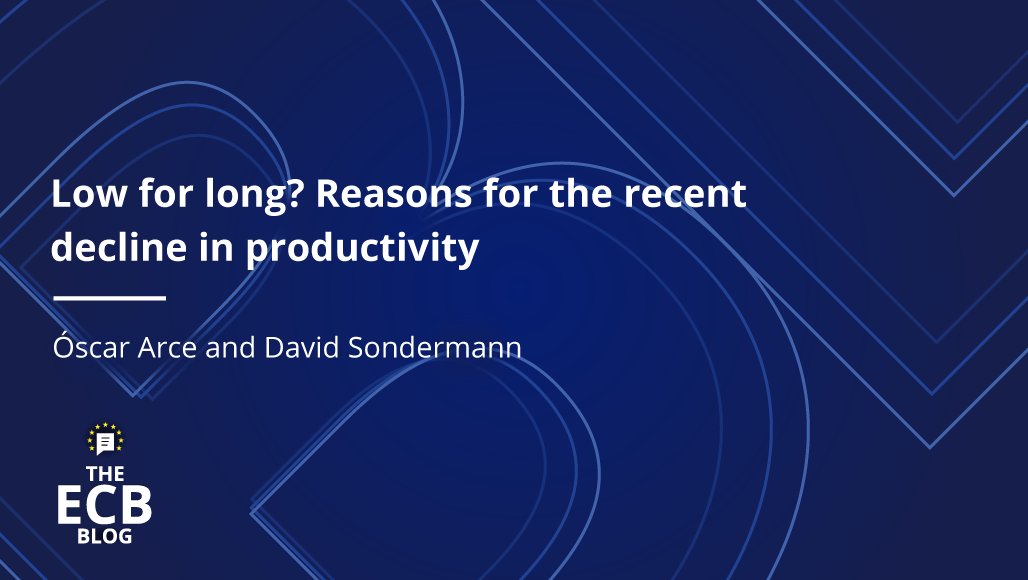 Strong employment growth amid weak economic activity has recently led to declining labour productivity. #TheECBBlog discusses causes and prospects for a cyclical recovery in productivity growth. ecb.europa.eu/press/blog/dat…