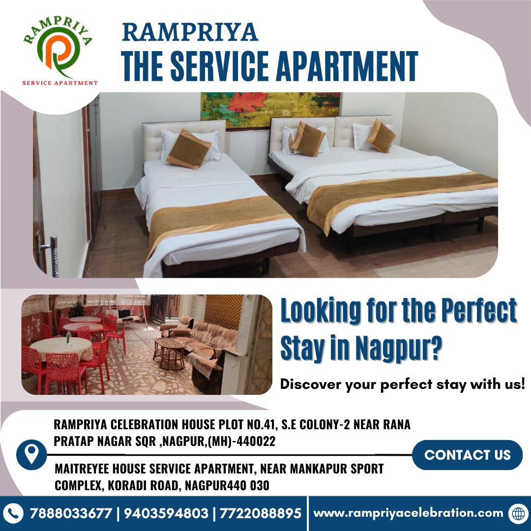 Rampriya, the ultimate service apartment in Nagpur! 📷📷 Looking for the perfect stay? Your search ends here!
.
.
#viralpost #nagpur #nagpurcity #rampriyaservices #Rampriya #ServiceApartment #PerfectStay #NagpurDiaries #Viral