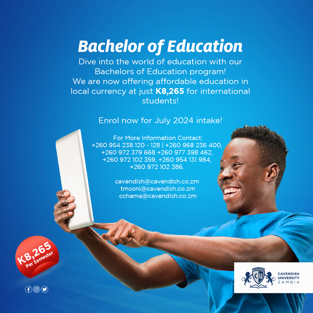 Good News International Students! Dive into the world of education with our Bachelors of Education program. We are now offering the affordable education in local currency at just K8,265 ZMW for our international students. cavendishza.org/.../art.../bac…