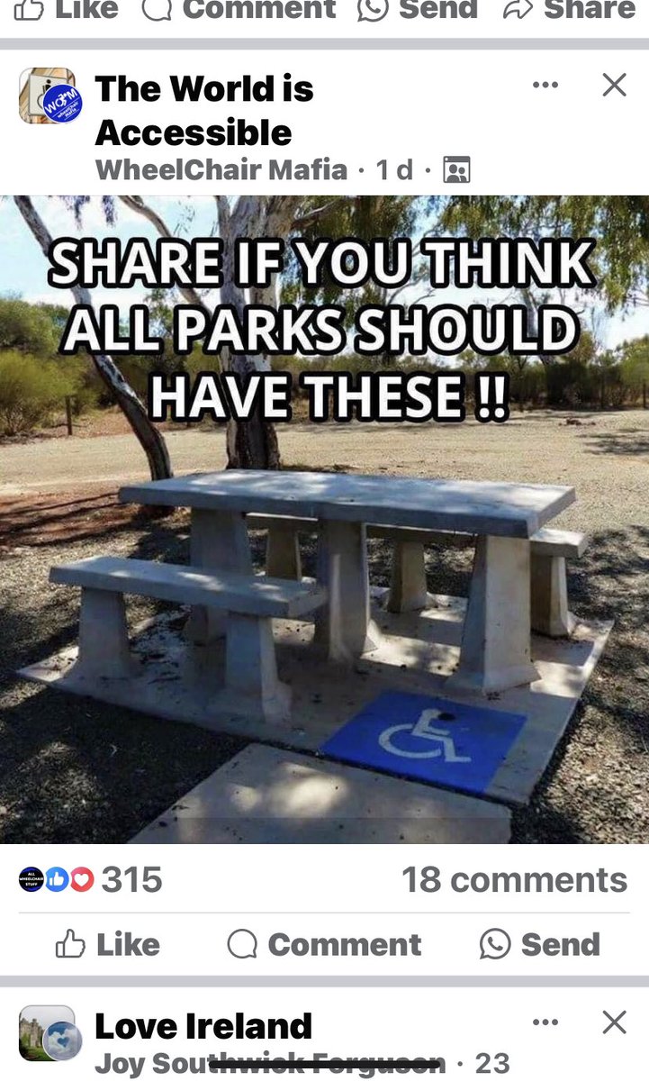 So often forgotten ! Well done to @TidyBallyleague for installing a proper inclusion picnic facility at Ballyleague Riverside Park on county Roscommon 👏👏