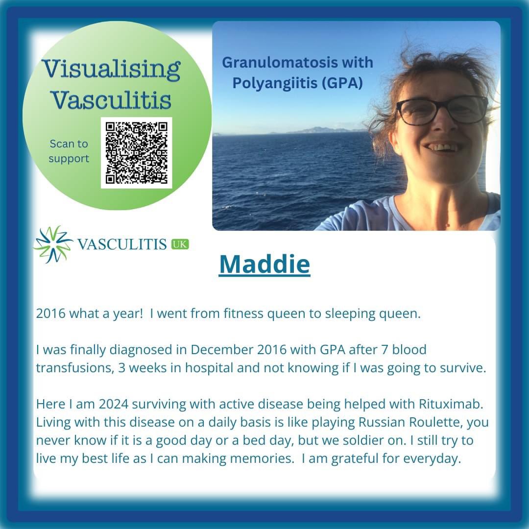 May - Day 6 #vasculitis awareness month Granulomatosis with Polyangiitis (GPA) Maddie has GPA take a moment to read her story. To support #VasculitisUK ‘s campaign this month for #patients and #research - justgiving.com/campaign/visua… Vasculitis - #rheumatic #autoimmune #raredisease