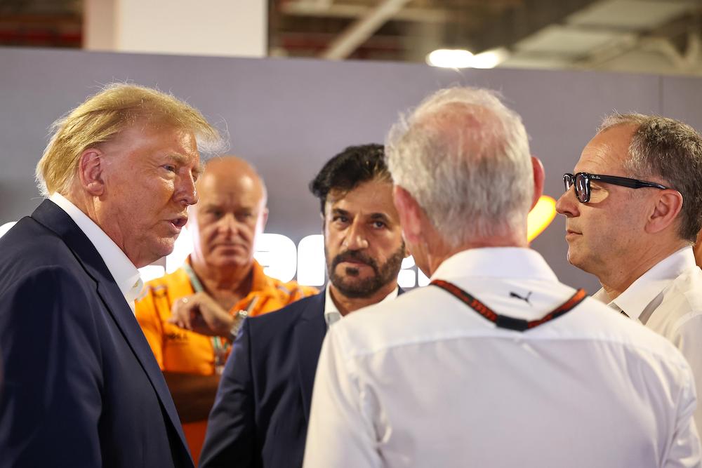 #F1: Former #US president #DonaldTrump was welcomed to the #MiamiGP by @fia President @Ben_Sulayem, where he saw @McLarenF1’s @LandoNorris notch up his first @F1 victory arab.news/9vgqu