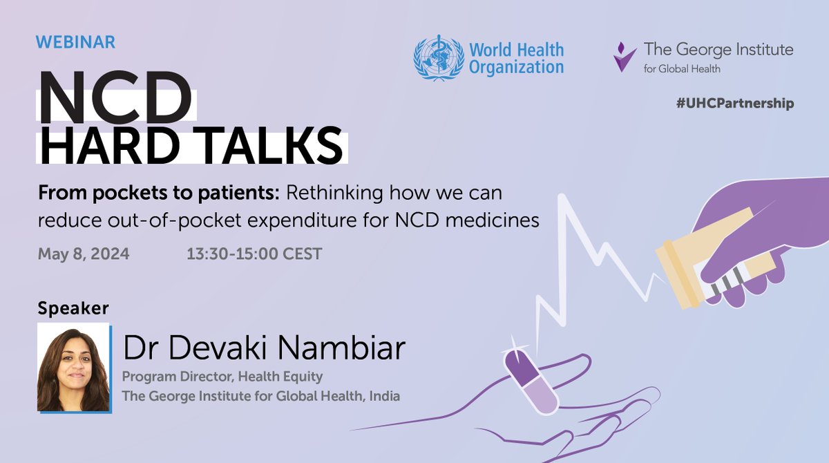 Join our colleague, @devaki_nambiar for the NCD Hard Talks webinar. She will be discussing evidence on the impact of out-of-pocket costs for NCD #medicines and practical #solutions to address this burden. She'll also share NGO-global perspectives, drawing from the NCD Alliance…