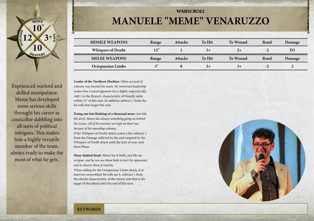 Another day, another player! Today we present to you the mighty <a href="/MemeVenaruzzo/">Mim Venarasso - Manuele Venaruzzo</a>. A political leader as well as an experienced player, we can count on his incredible set of skills this year as well.