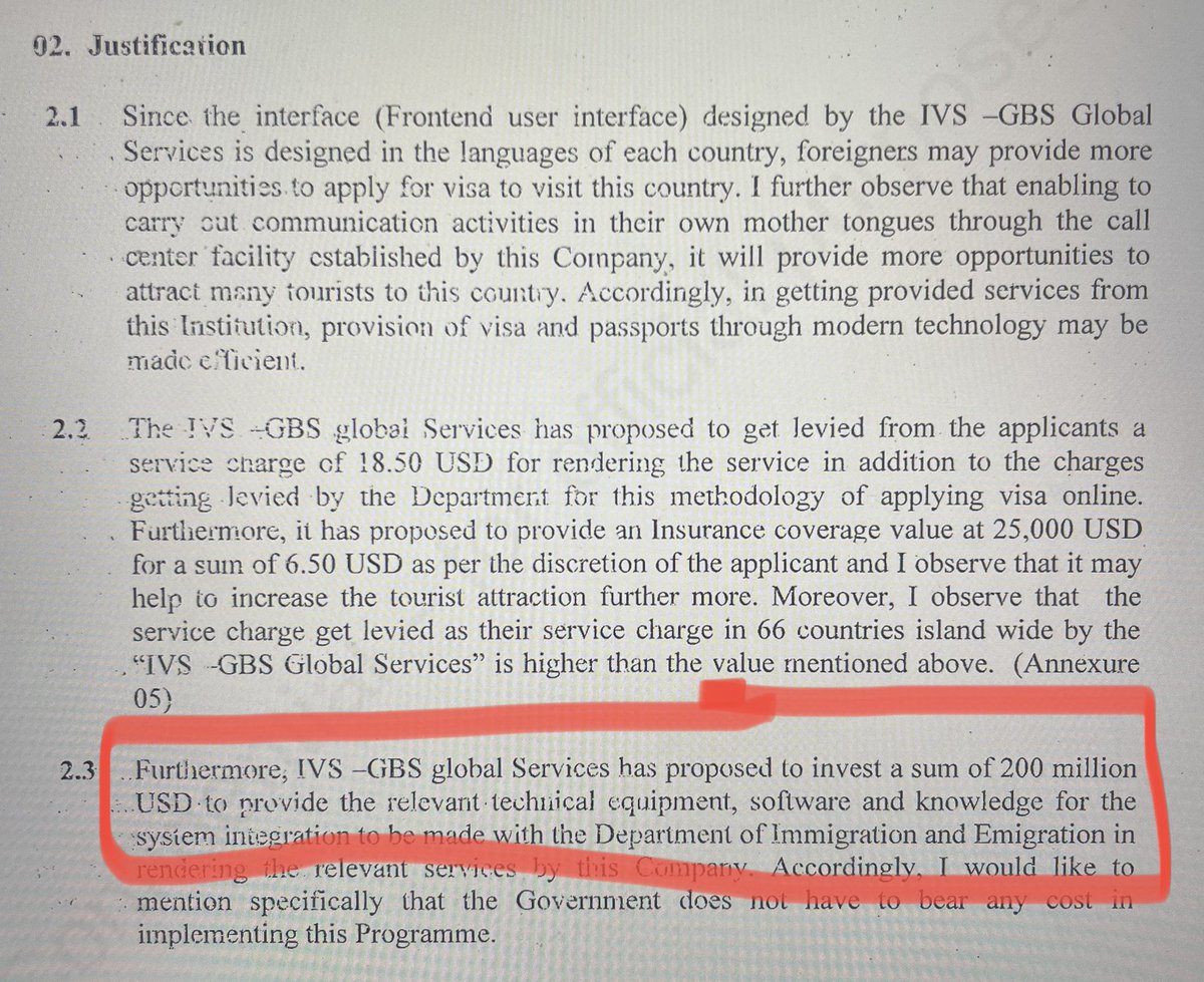 Can this be real?! IVS-GBS global to invest USD 200 million (tech for website and cameras?) as per Cabinet Memo justifying outsource at USD 18.50+/visa. @VFSGlobal added later to original consortium? Where did this investment go? #SriLanka Gov MUST answer unless below is fake!