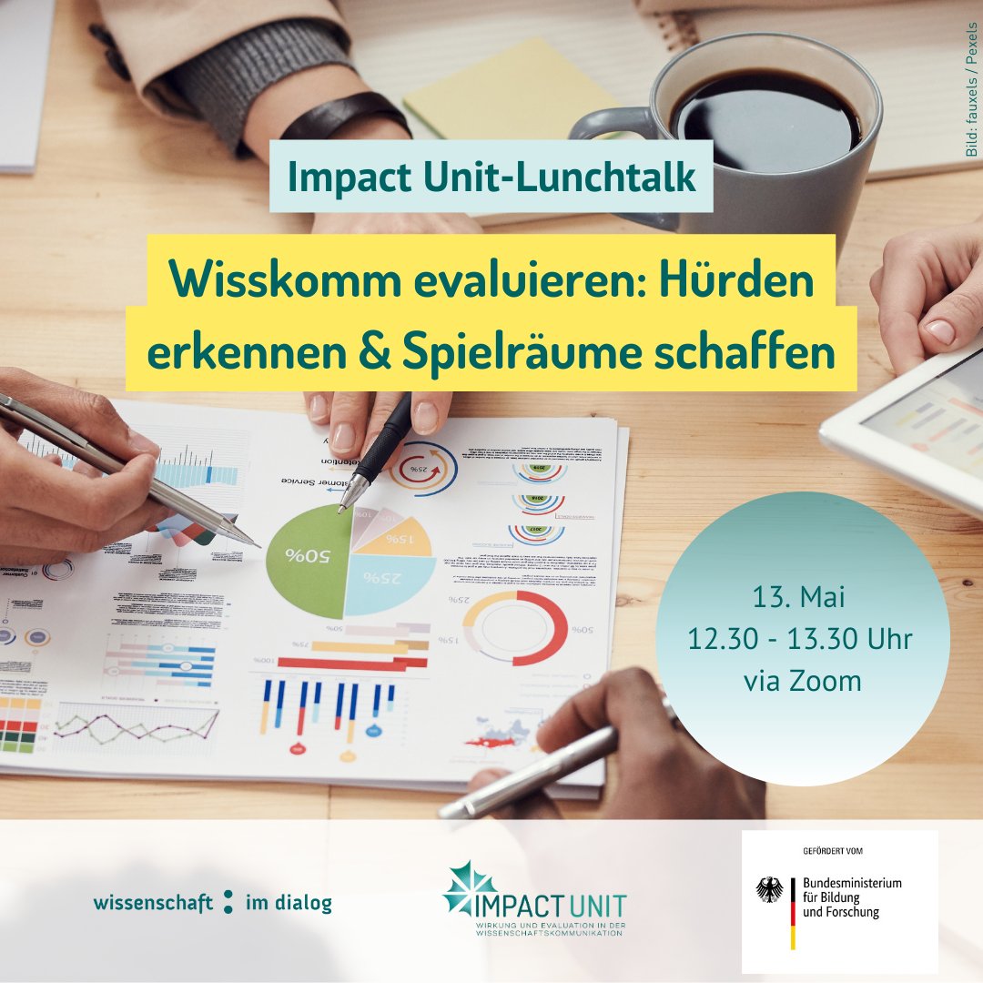 wissimdialog's tweet photo. #SavetheDate: Welche Hürden ergeben sich bei der #Evaluation von #Wisskomm im Arbeitsalltag und wie können wir ihnen begegnen? Am 13.5. lädt die #ImpactUnit zum digitalen Lunchtalk ein, um über aktuelle Analyseergebnisse zu diskutieren. Weitere Infos gibt es im Thread. 🧵⤵️ 1/4 https://t.co/ahXW72e4tl