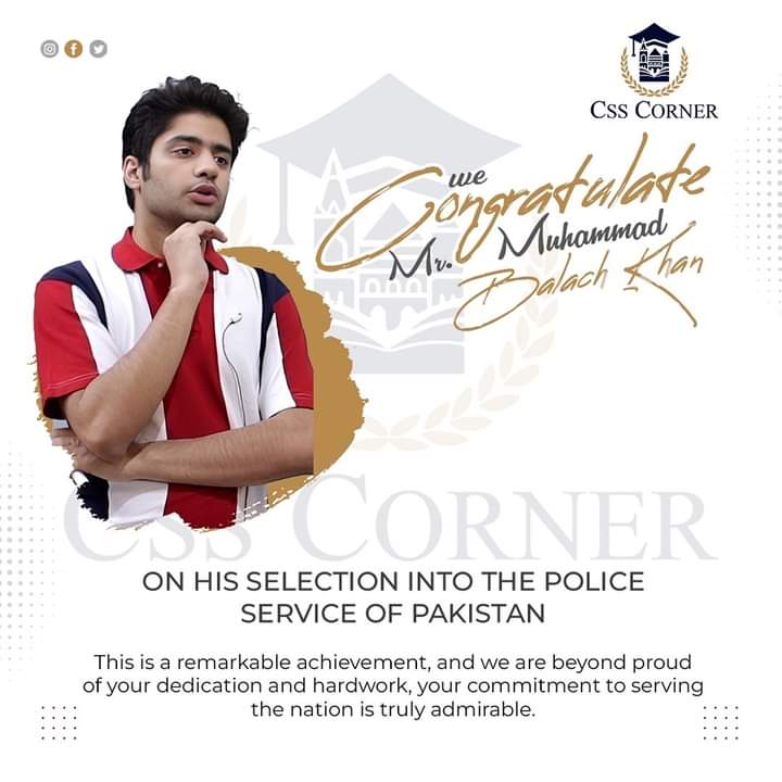 CSSCorner's tweet image. Huge congratulations to Mr. Muhammad Balach Khan on his selection into the Police Service of Pakistan!🌟
Wishing you a bright and distinguished career in the police force! Keep shining!
#css #csscorner #congratulations #balachkhan #police #future #achieve #service #pakistan