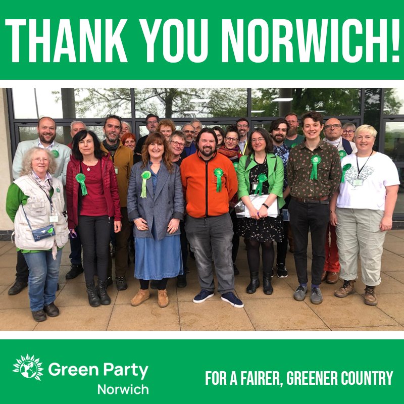 💚 THANK YOU to everyone who voted Green Party in Thursday's local elections! 💚 We saw some fantastic results, gaining 2 seats to reach the highest we've ever had in Norwich! If you want to take part and help deliver real change, join the Greens today: join.greenparty.org.uk
