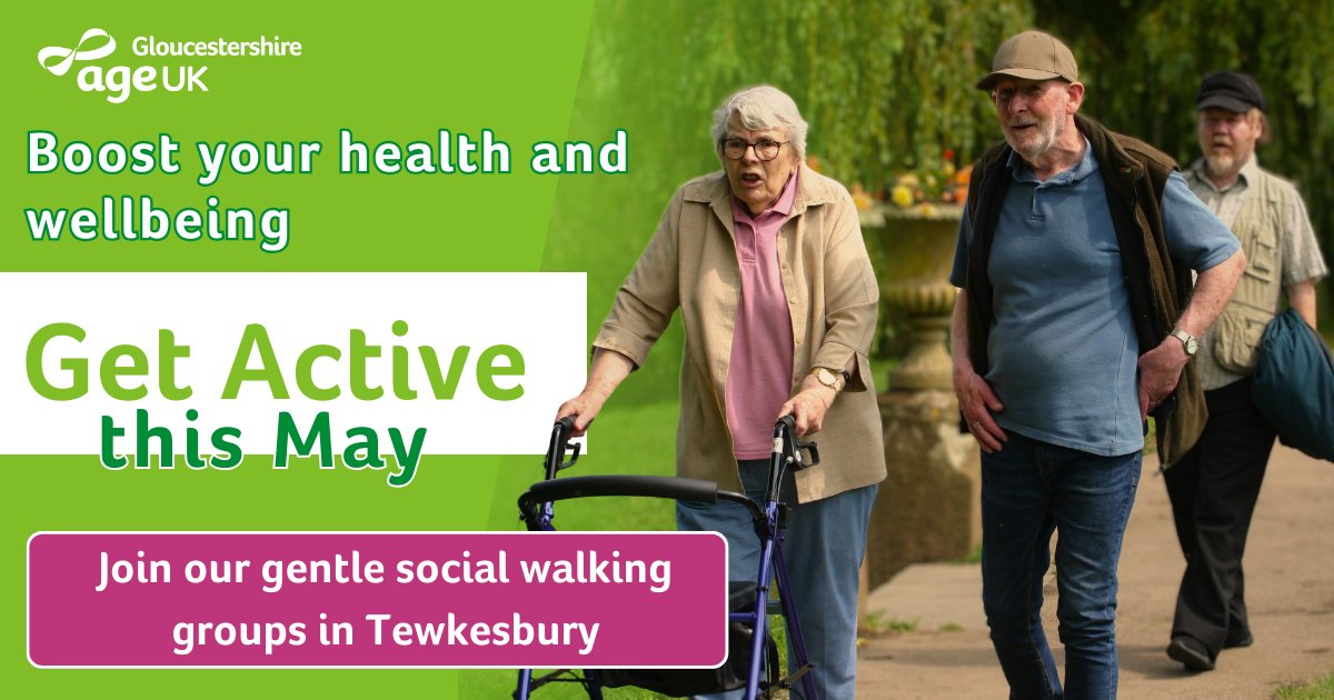 May is our month to Get Active! Our gentle social walking groups welcome anyone living in #Tewkesbury who wants to get more active and social. Join us in Mitton on Mondays and Northway on Fridays. More info: ageuk.org.uk/gloucestershir…