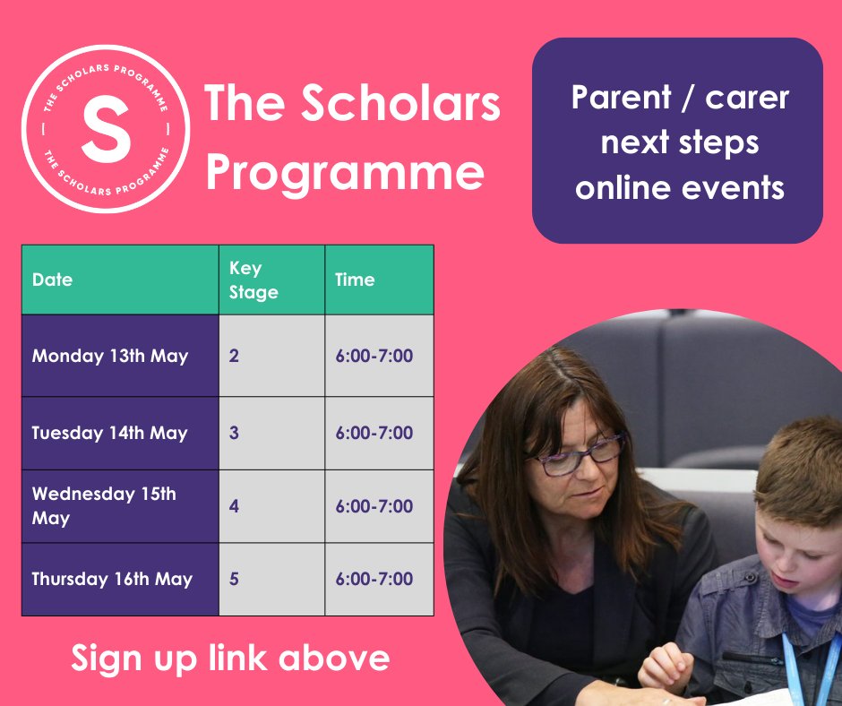 Has your child recently completed The Scholars Programme? We're hosting sessions for parents and carers to hear more about the work and hear from universities on how to support your child to apply and access and competitive university. Sign up here ➡️ bit.ly/4a41bFB