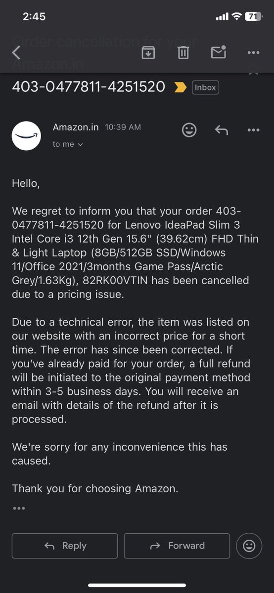 @amazonIN running scam they dont fulfill their contract obligation when they are offering sale for the whole day and cancelling order citing pricing errors for so called ‘few hours’ #greatsummersale  #scam #fraud #amazonindia  @jagograhakjago @flipkart