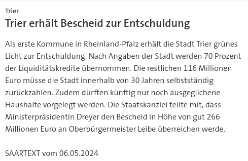 #SKK20240506 #SAARTEXT Als erste #Kommune in #Rheinland-#Pfalz erhält die Stadt #Trier grünes Licht zur #Entschuldung.| #Ministerpräsidentin #Dreyer #Oberbürgermeister #Leibe