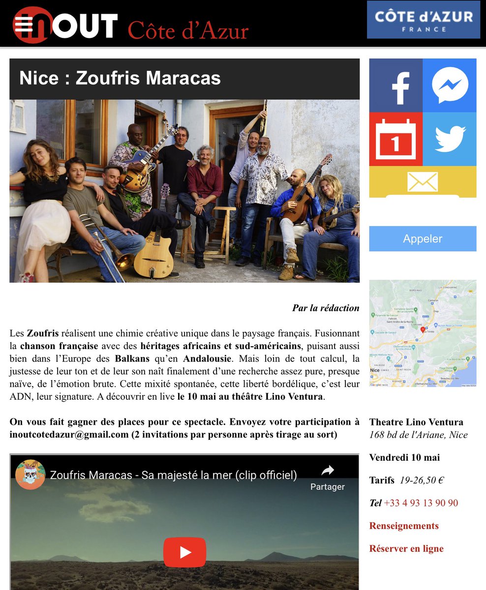 On a des places à vous faire gagner pour le super concert de Zoufris Maracas vendredi à Lino Ventura #Nice #CotedAzurFrance. Dépêchez vous de jouer ça part vite ! inout-cotedazur.com/2022/09/17/nic…