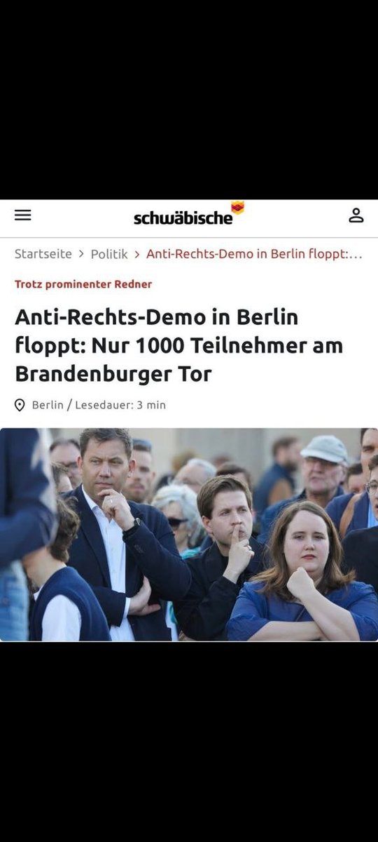 📢🔥👉Es war eine Regierungspropaganda Demo für Links-Grün mit Unterstützung der Grünen Blase der #CDU.

Die gesamte Regierungseinheit samt CDU und Staatsmedien hat es gerade mal geschafft, 1000 verlorene Seelen bei der 'Großdemo' gegen räääächts zu mobilisieren🥳.

Die ganze