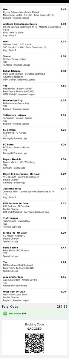 Beautiful odds like this but watch Manchester United or Napoli refuse to play 2 corners in the first half You go arrange slip wey for boom paa na kwasia team bi asei no Anyway Betway code: 9ACC3E9 281 odds . Twa no 10 cedis p3