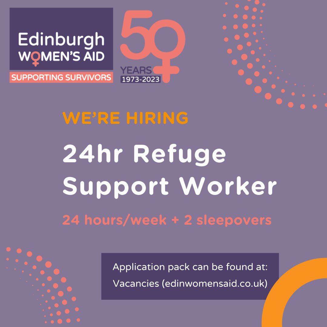 We have an exciting new opportunity to join the team here at Edinburgh Women's Aid as a 24hr Refuge Support Worker! An application pack and further details can be found here: buff.ly/3ZrbfEz #EdinburghJob #CharityJob #FeministJob