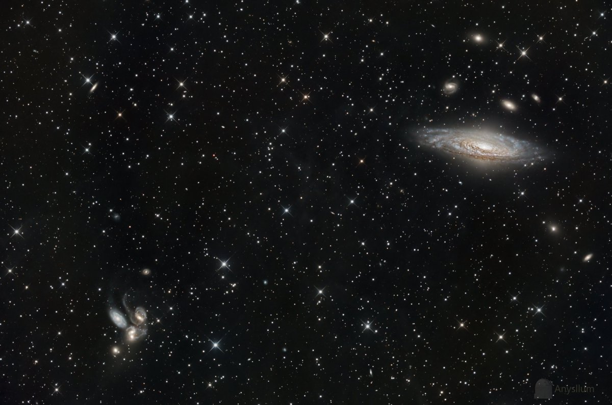 Stephan's Quintet & NGC 7331

NGC 7331 is about 40 million light years away, roughly like NGC 7320, the remaining 4 are 210-340 million light years away!

#Astrophotography 

#cielosESA