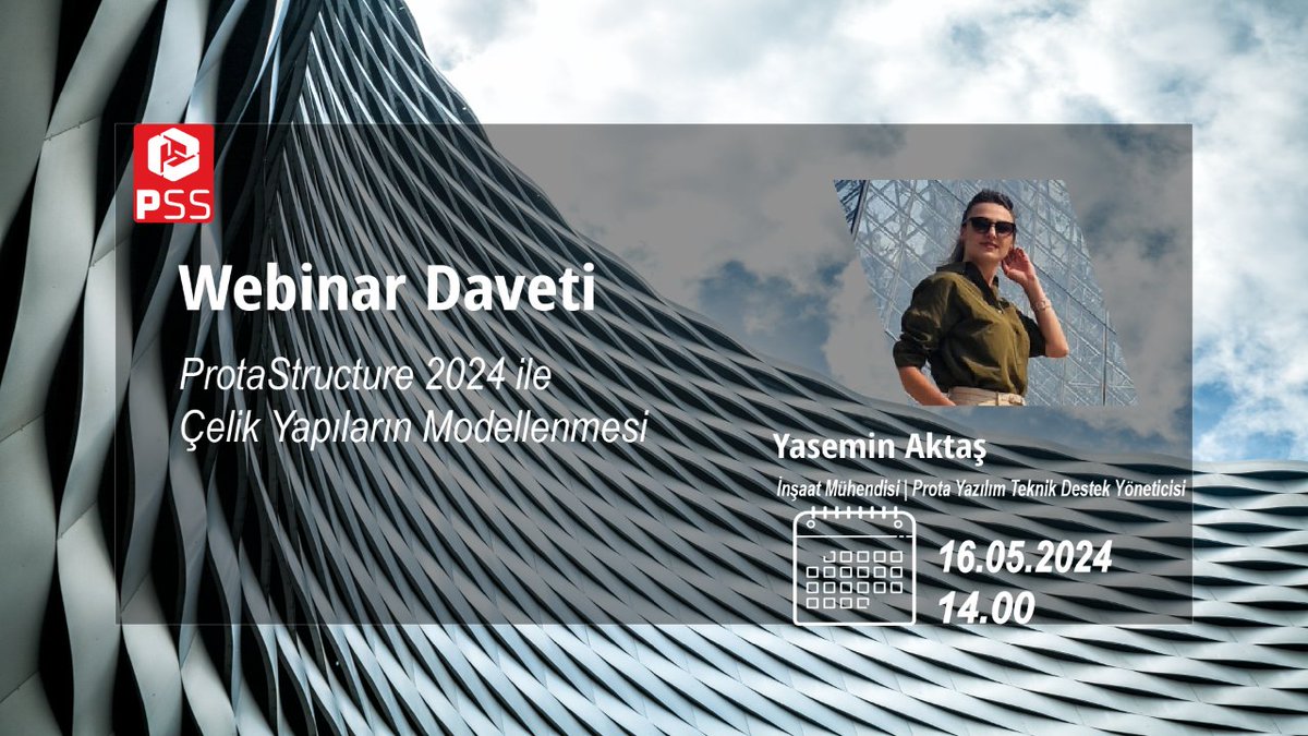 ProtaYazilim's tweet image. Webinar: Çubuk Eleman Grupları, Kompozit Döşeme Sistemleri, Çelik Çatı Tasarımı ve Daha Fazlası!
Tarih: 16.05.2024
Saat: 14.00
Katılım linki: attendee.gotowebinar.com/register/77097…
#ProtaStructure #ProtaSteel #ÇelikYapı #Tasarım #Analiz #Mimarlık #Mühendislik #Webinar #protayazılım