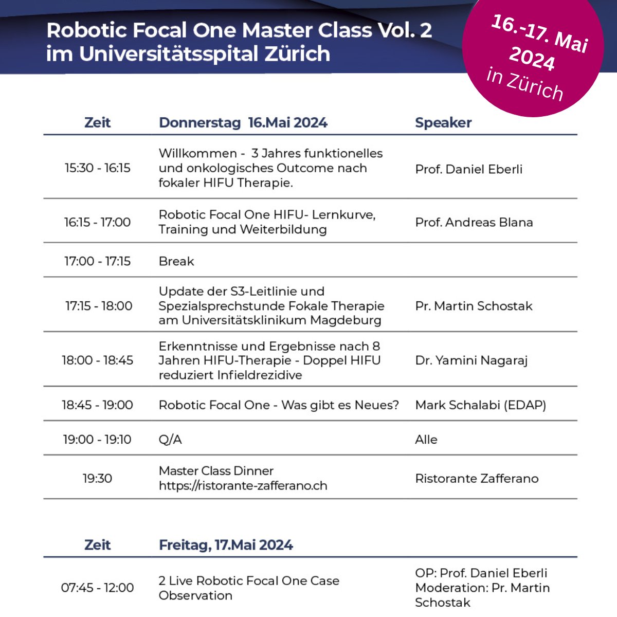 Melden Sie sich jetzt an: FocalOne-Masterclass 16.-17.05.2024, Zürich. Aktuelle Erkenntnisse rund um die #fokaleTherapie bei #Prostatakrebs vorgetragen durch renommierte Experten auf diesem Gebiet; Besprechung praktischer Fragen, moderierte Live-Eingriffe.
usz.ch/veranstaltung/…