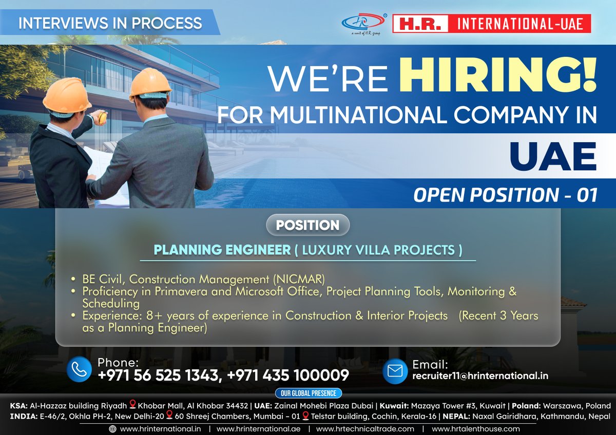 We are hiring 📣 for MNC company in uae! 🌟 Explore exciting career opportunities with a multinational company that values innovation and growth. #HiringNow #UAEJobs #MultinationalOpportuniti Contact Us: 📞+971565251343, 📞+971435100009 📧recruiter11@hrinternational.in