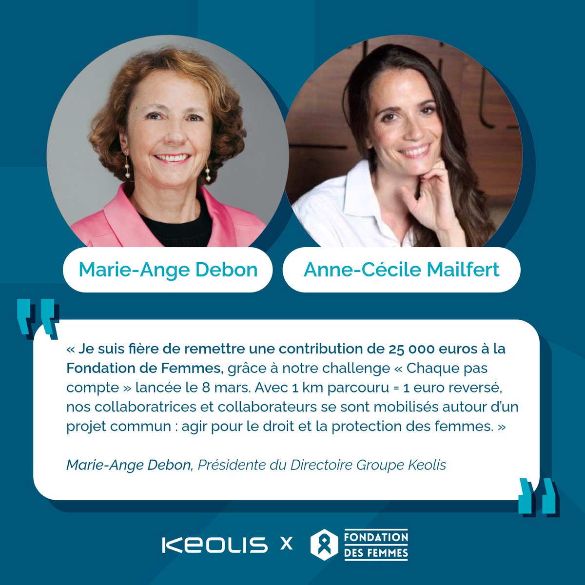 👟💪 [#OurPeople] Chez #Keolis, chaque pas compte ! 1 km = 1 euro 
Grâce à l'incroyable mobilisation des collaborateurs et collaboratrices du Groupe, 25 000 km ont été convertis en un don de 25 000 euros à la @Fondationfemmes. ✨👏 #TeamKeolis