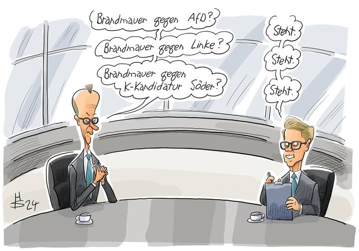 Die Brandmaurer von der CDU
#CDUBPT #CDUBPT24 #niemehrCDU #Linnemann #Merz #Sakurai #Cartoons 
© Heiko Sakurai