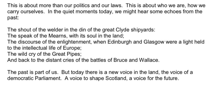 Lots of coverage in the papers marking 25 years of devolution. Has there been a better speech in modern Scottish politics than Donald Dewar’s at the official opening of the Scottish Parliament on July 1, 1999?