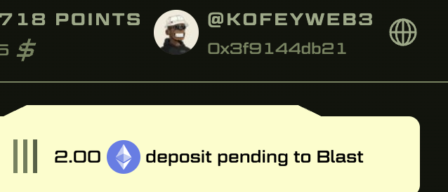 Throwing another 2 ETH into <a href="/Blast_L2/">Blast</a> 

The first couple of things I plan to do with this capital is:

- build my <a href="/fantasy_top_/">fantasy.top</a> deck to get ready for the main tournament which is starting in 9 hrs 

- Buy some $OLE &amp; add it to my Blast deck (This is the token powering